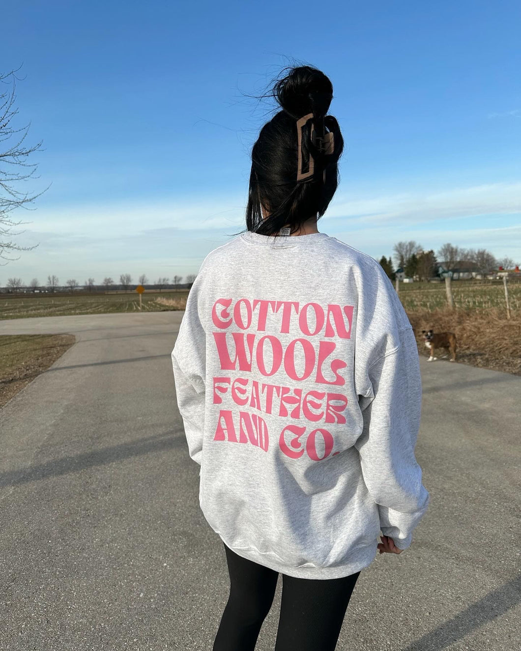 Grey/Pink Cotton Wool Feather and Co Crewneck