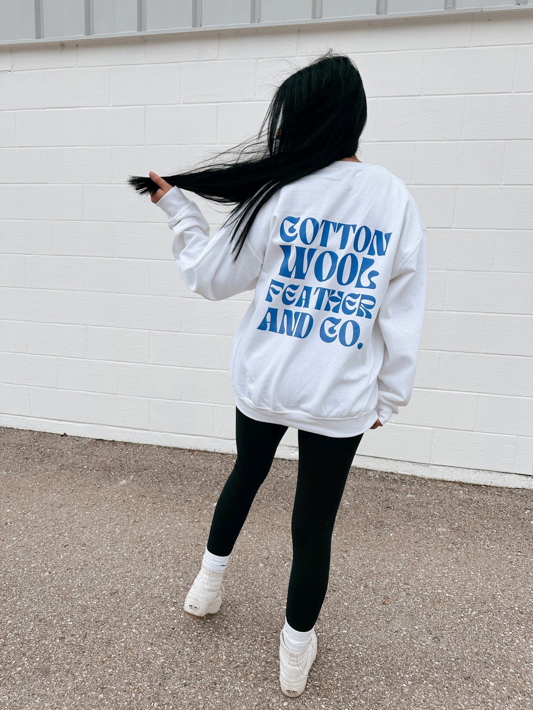 Blue/White Cotton Wool Feather and Co Crewneck