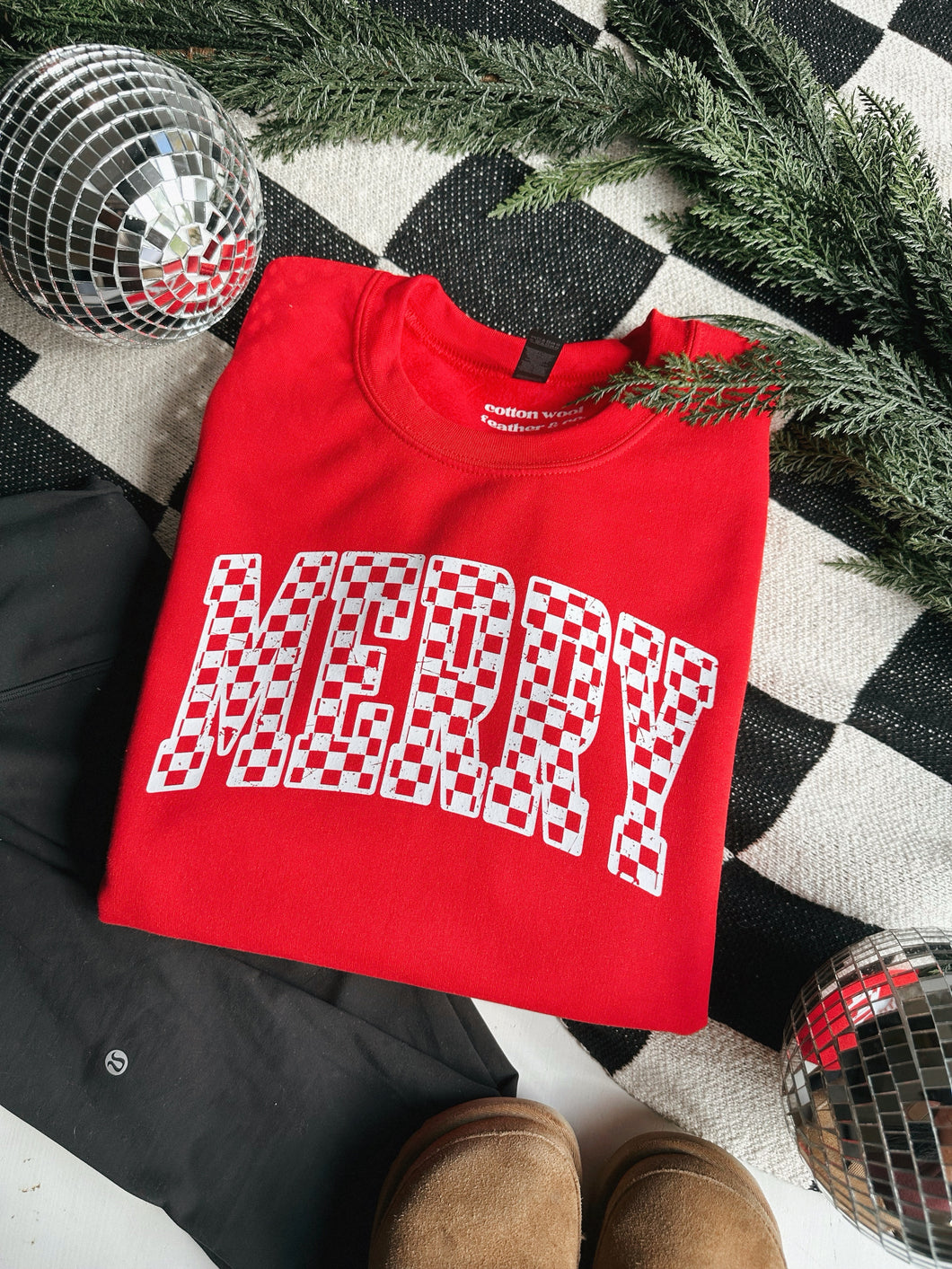 Merry White Checkered Crew