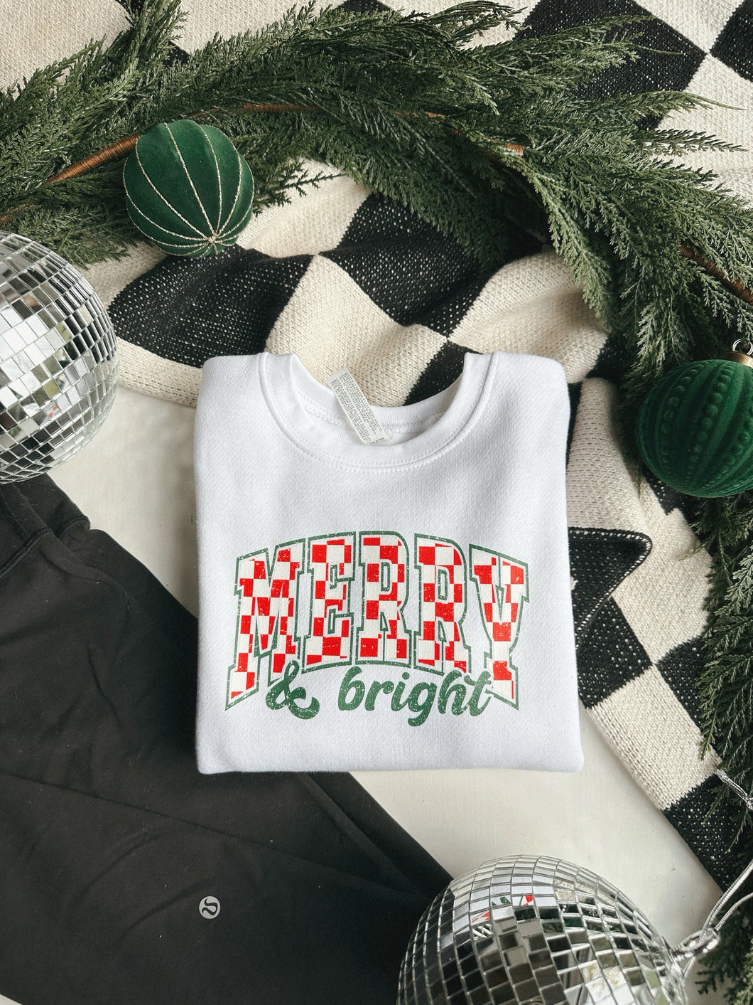 Kids Merry & Bright Checkered Crew