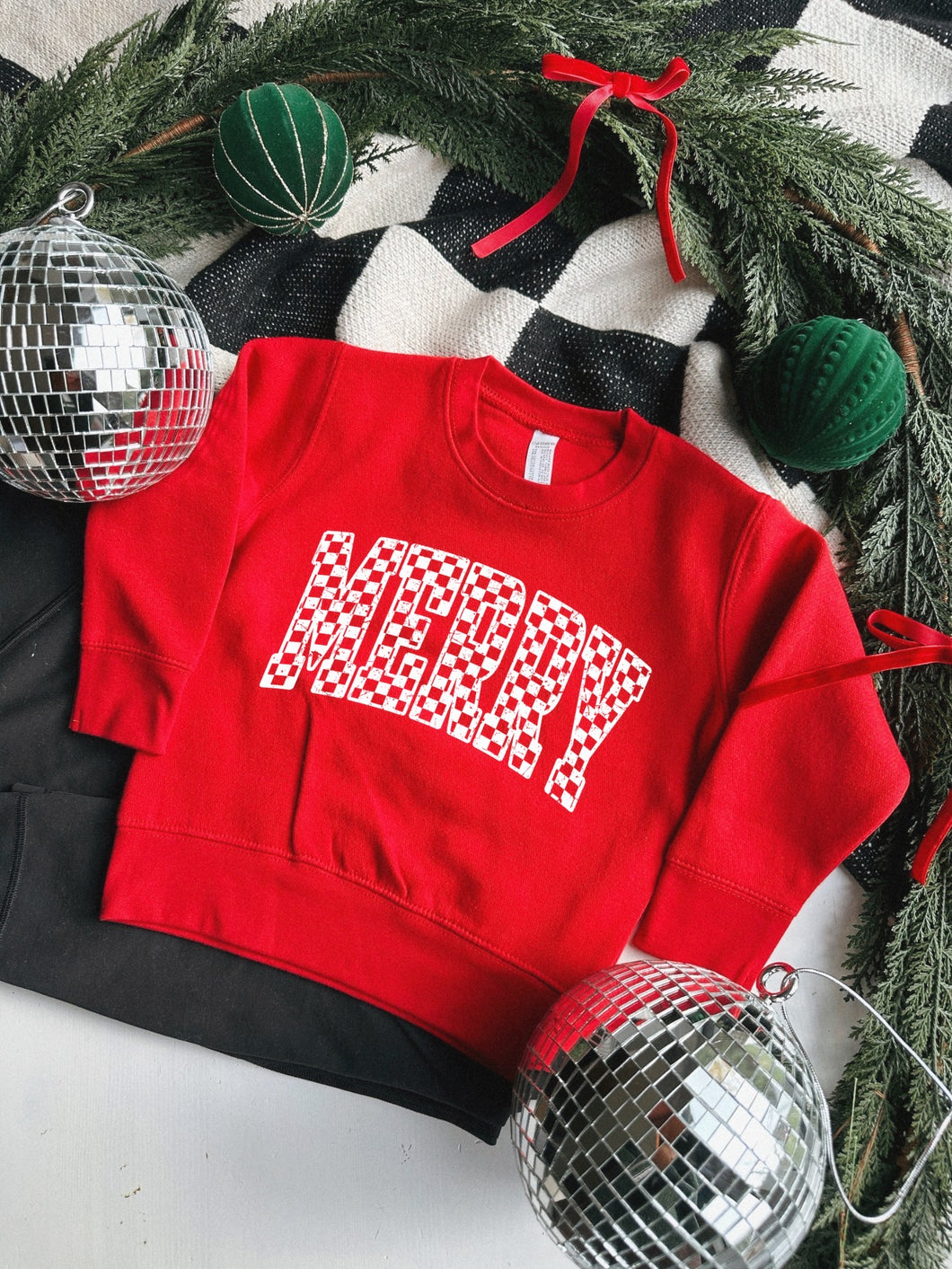 Kids Merry White Checkered Crew